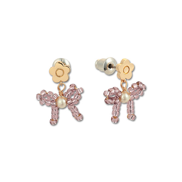 ビーズプチリボン ピアス（ピンク）