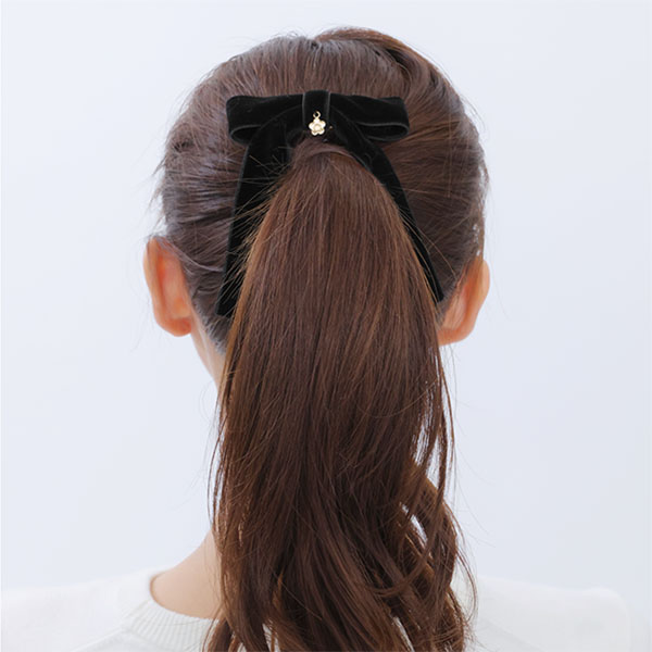 ベロアリボン バレッタ（ブラック）