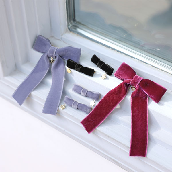 ベロアリボン バレッタ（ブラック）