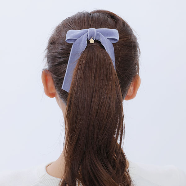 ベロアリボン バレッタ（ブルーグレー）