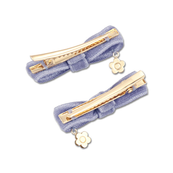 ベロアリボン ワニクリップセット（ブルーグレー）