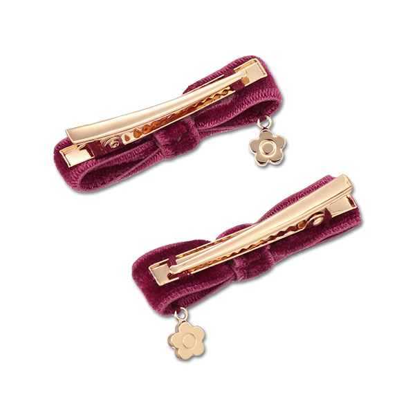 ベロアリボン ワニクリップセット(ボルドー)