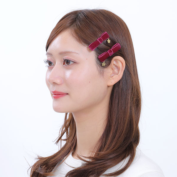 ベロアリボン ワニクリップセット(ボルドー)