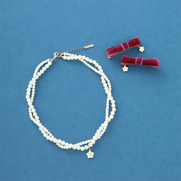 ベロアリボン ワニクリップセット(ボルドー)