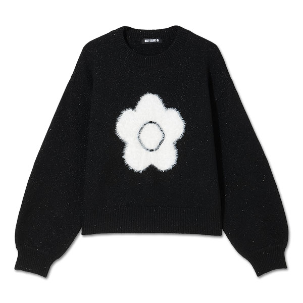 ファーデイジーラメニット プルオーバー（ブラック）