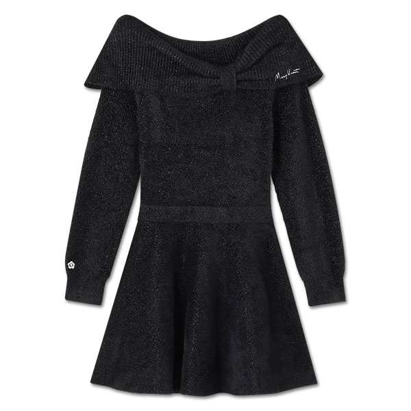 オフショルリボンニット ワンピース（ブラック）