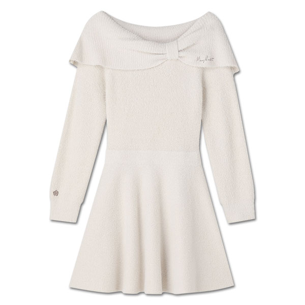 オフショルリボンニット ワンピース（アイボリー）