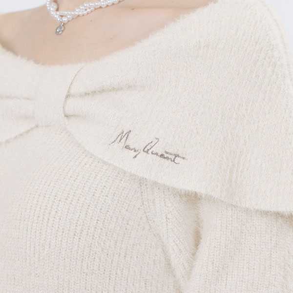 オフショルリボンニット ワンピース(アイボリー)