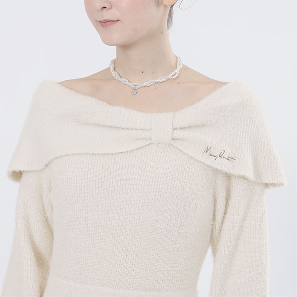 オフショルリボンニット ワンピース(アイボリー)