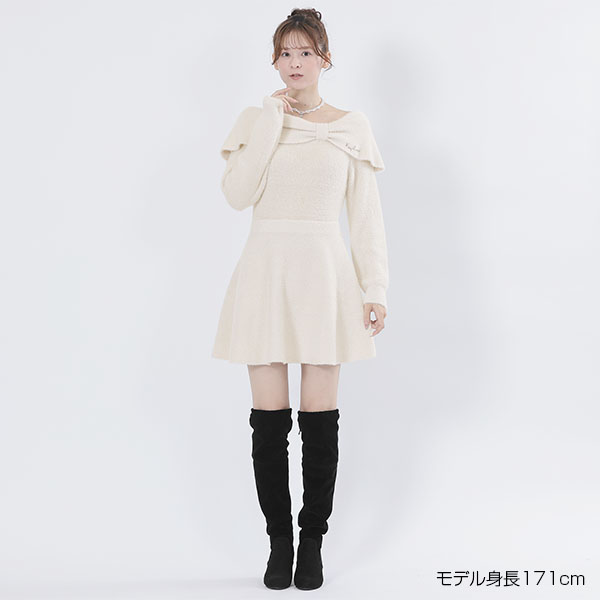 オフショルリボンニット ワンピース(アイボリー)