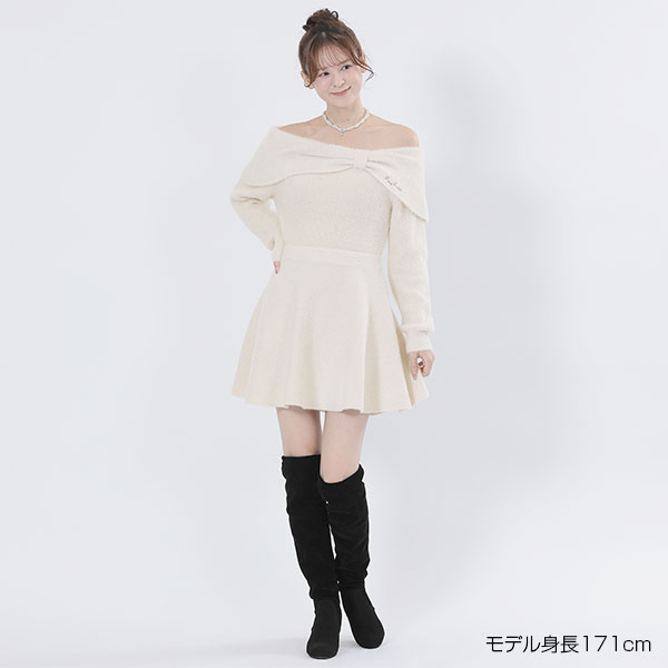 オフショルリボンニット ワンピース(アイボリー)