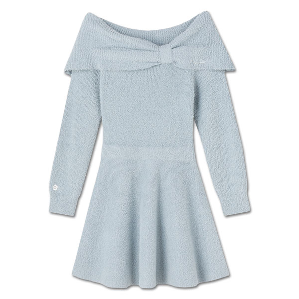 オフショルリボンニット ワンピース（ブルー）