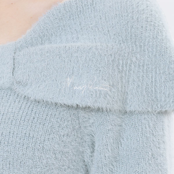 オフショルリボンニット ワンピース(ブルー)