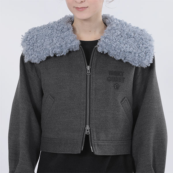 襟ファークロップド ブルゾン(グレー)