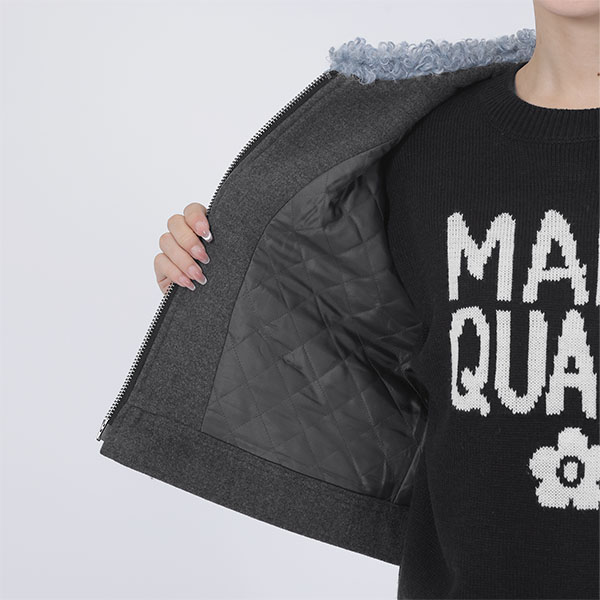 襟ファークロップド ブルゾン(グレー)