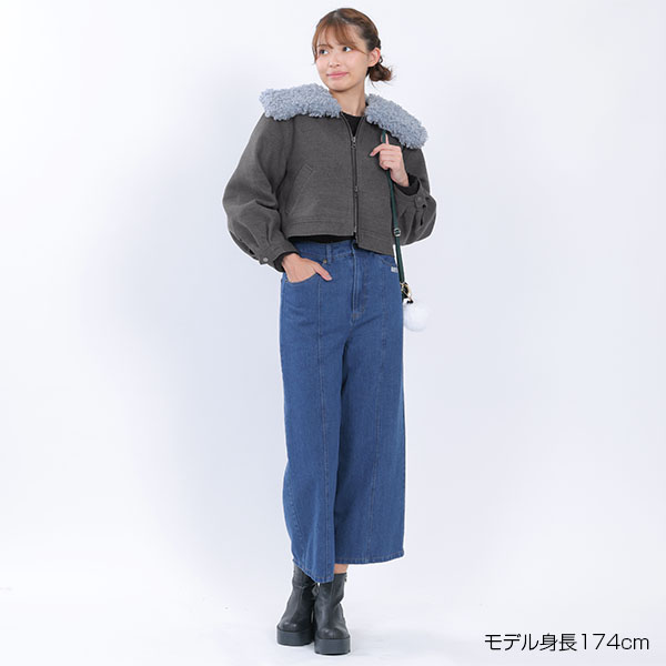 襟ファークロップド ブルゾン(グレー)