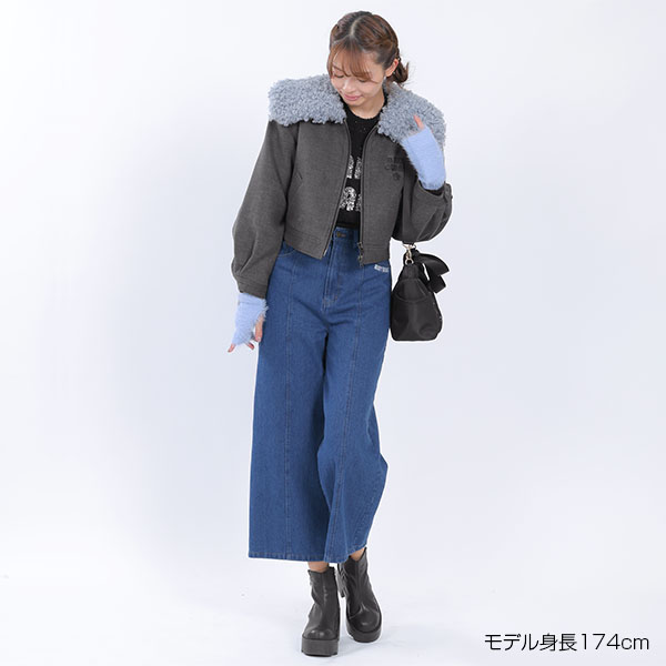 襟ファークロップド ブルゾン(グレー)