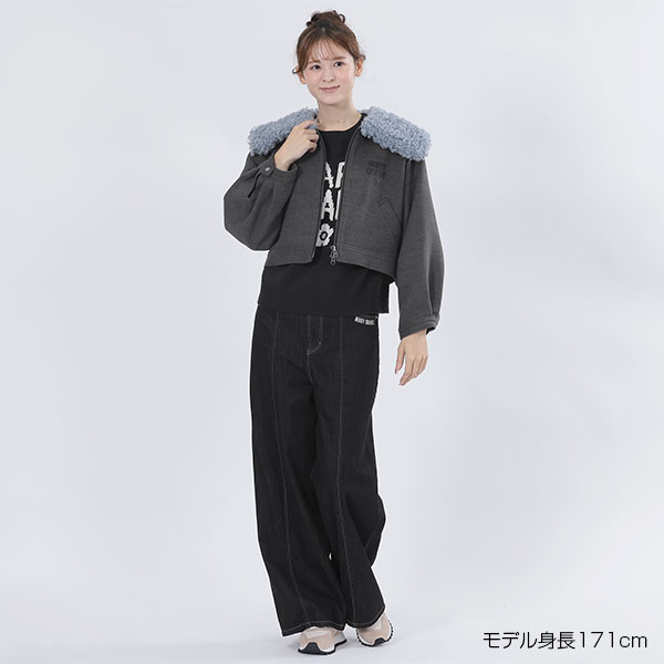 襟ファークロップド ブルゾン(グレー)