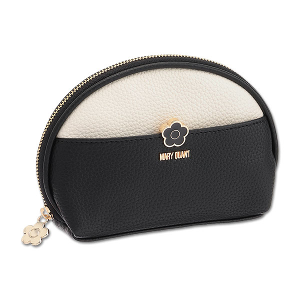 バイカラーエポデイジー ラウンドポーチ（ブラック×ホワイト）