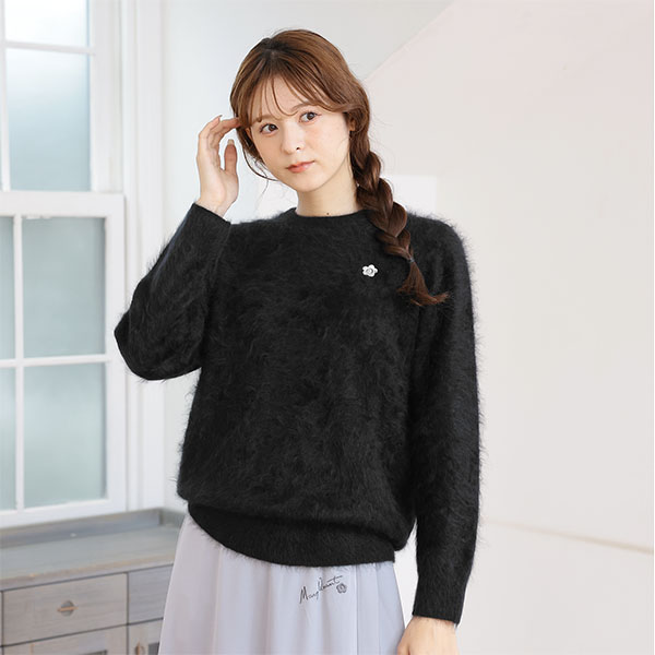 カシミヤシャギーニット プルオーバー(ブラック)