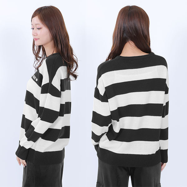 ミドルゲージニット プルオーバー（ブラック×ホワイト）