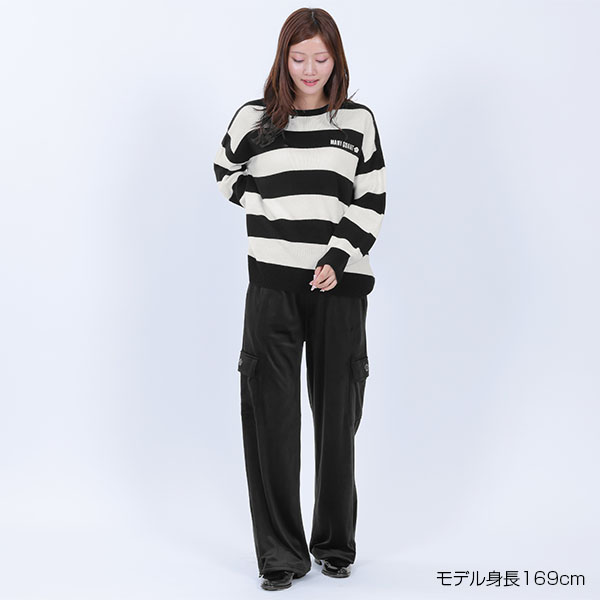 ミドルゲージニット プルオーバー（ブラック×ホワイト）