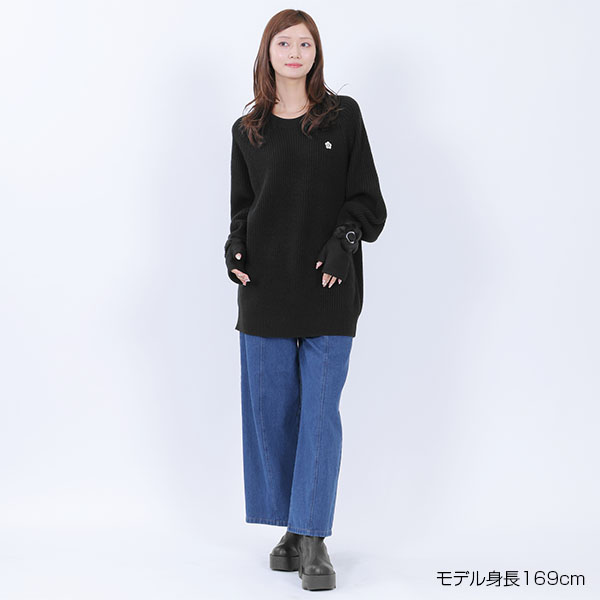 畦編みイージーニット プルオーバー（ブラック）