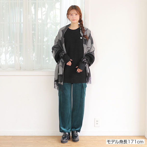 畦編みイージーニット プルオーバー（ブラック）