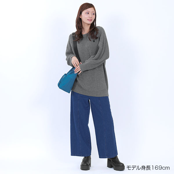 畦編みイージーニット プルオーバー(グレー)