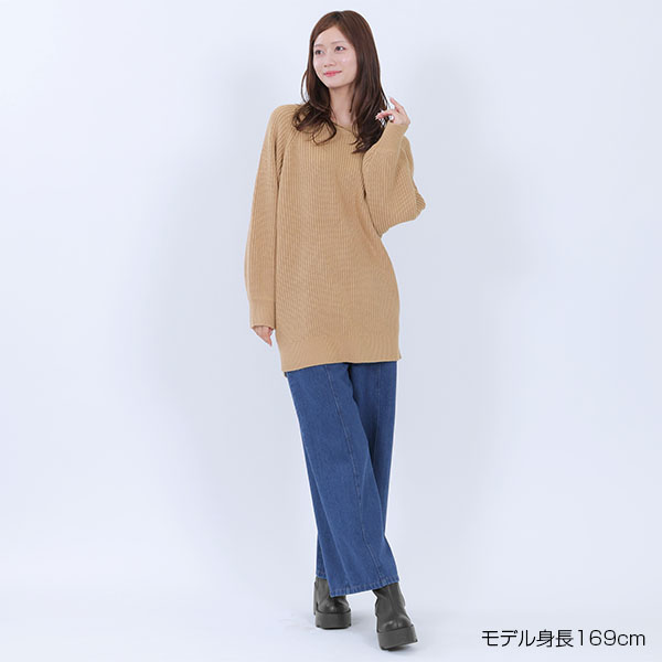 畦編みイージーニット プルオーバー（キャメル）