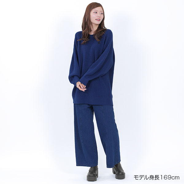 畦編みイージーニット プルオーバー（ネイビー）