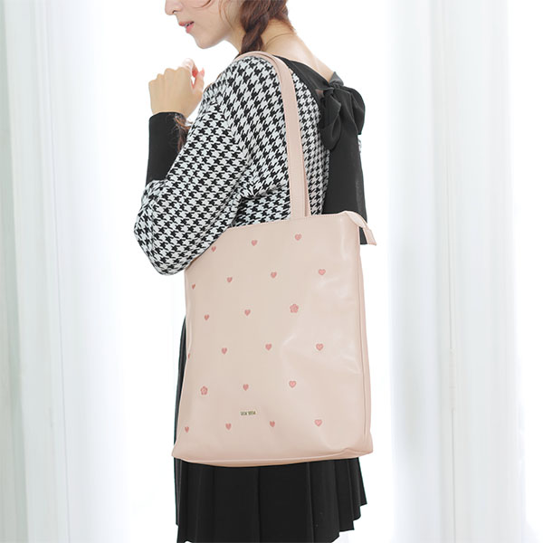 ハート刺繍 トート（ピンク）