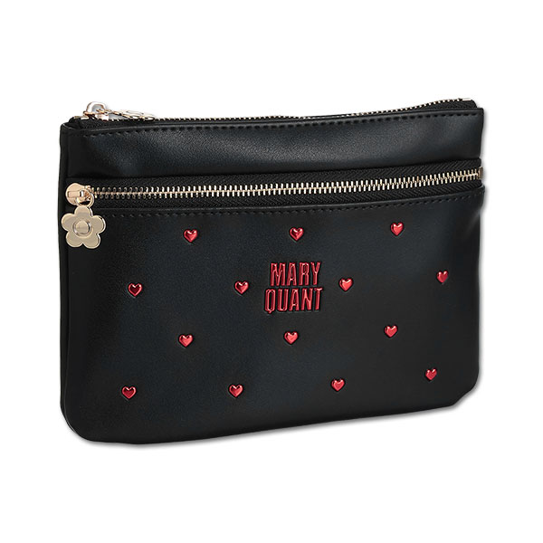 ハートフロート 2ファスナーポーチ（ブラック）