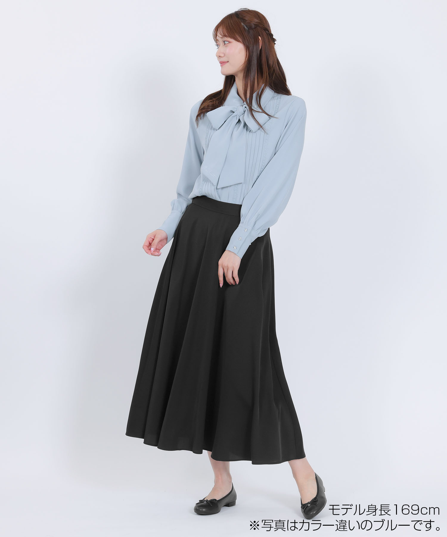 梯子レースピンタック ブラウス（ブラック）