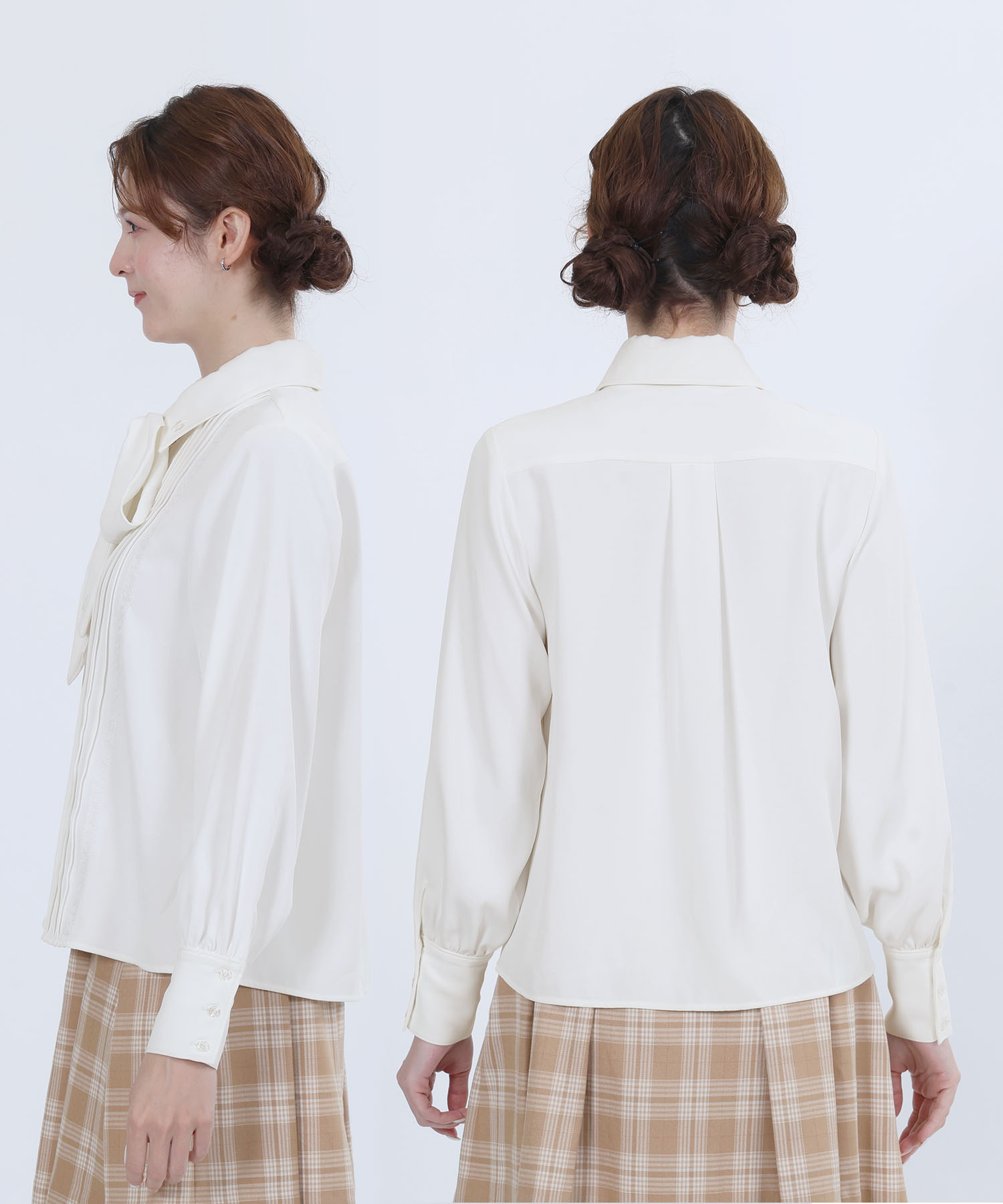 梯子レースピンタック ブラウス（ホワイト）