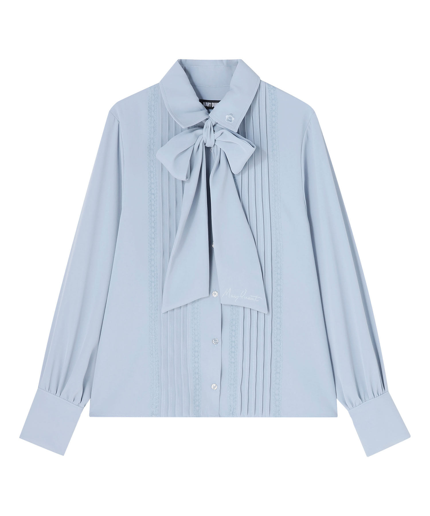 梯子レースピンタック ブラウス（ブルー）