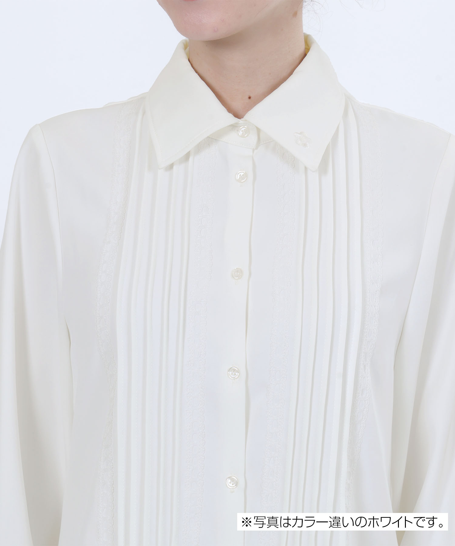 梯子レースピンタック ブラウス（ブルー）