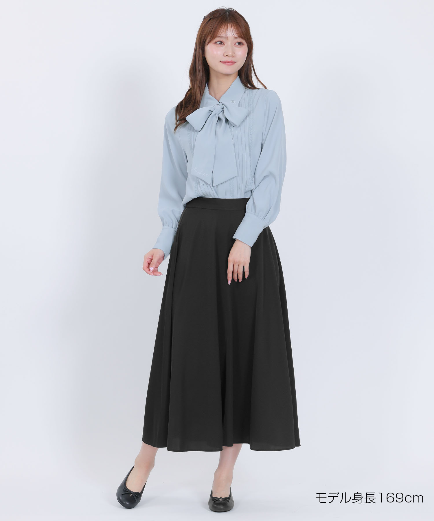 梯子レースピンタック ブラウス（ブルー）