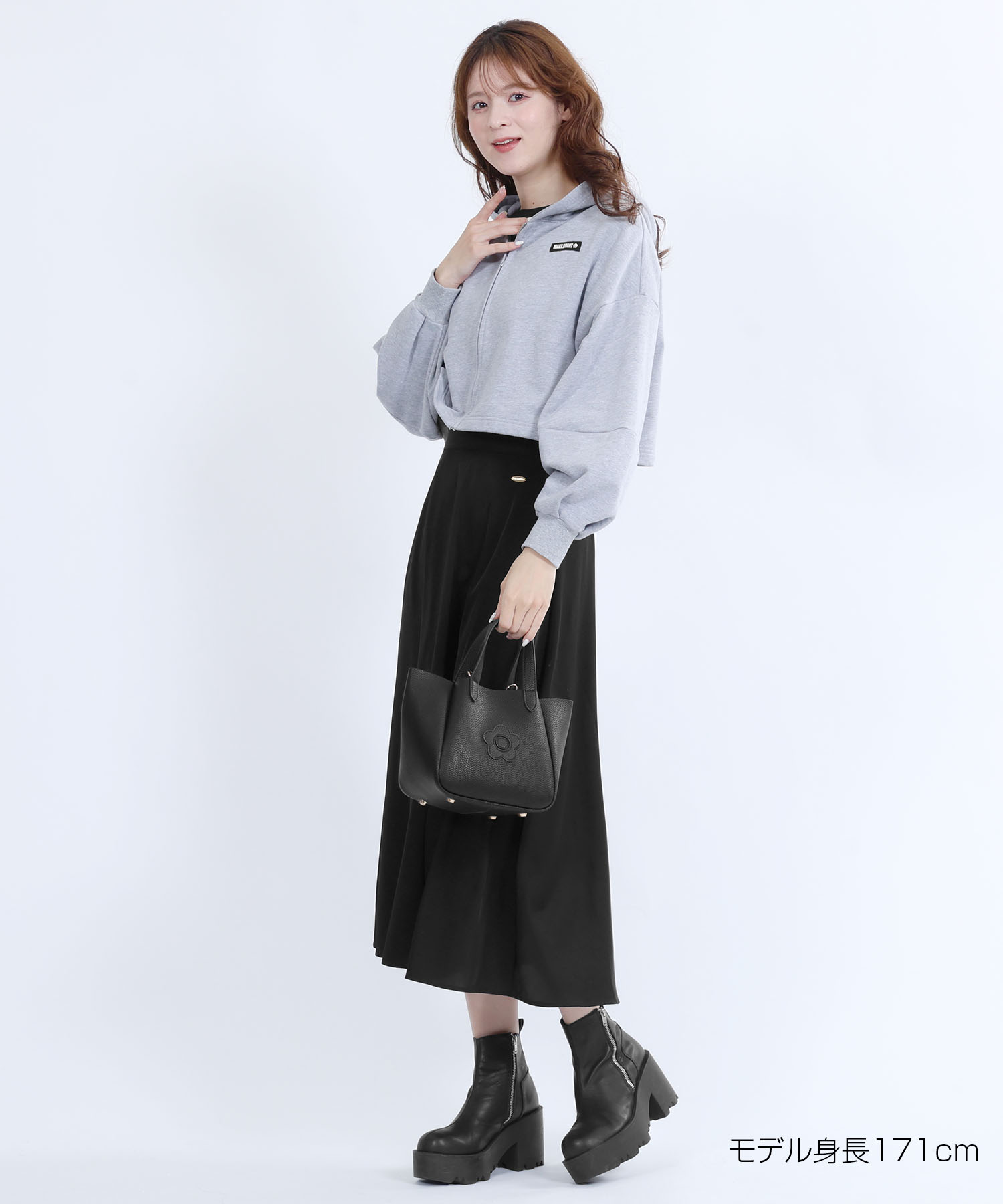 ミモレ丈フレア スカート（ブラック）