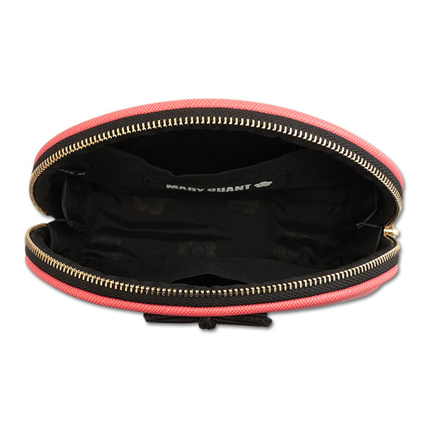 サフィアーノリボン ラウンドポーチ（コーラルレッド）