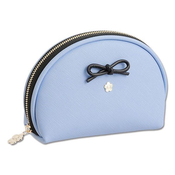 サフィアーノリボン ラウンドポーチ（サックスブルー）