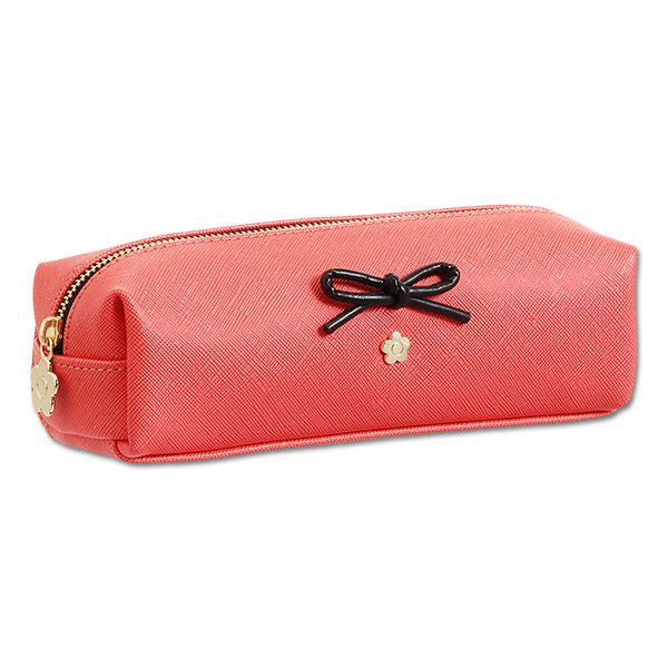 サフィアーノリボン スクエアペンケース（コーラルレッド）
