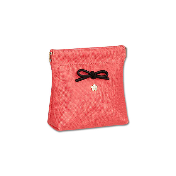 サフィアーノリボン バネクチポーチ（コーラルレッド）