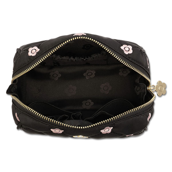 キルトデイジー刺繍 オーバルポーチ（ブラック）