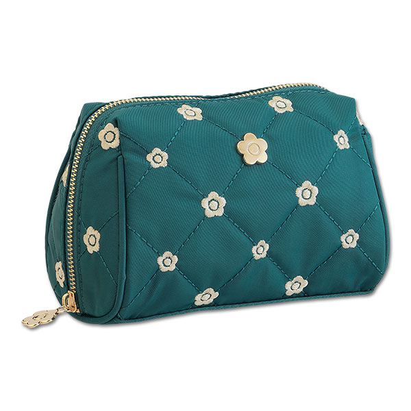 キルトデイジー刺繍 オーバルポーチ（ピーコック）