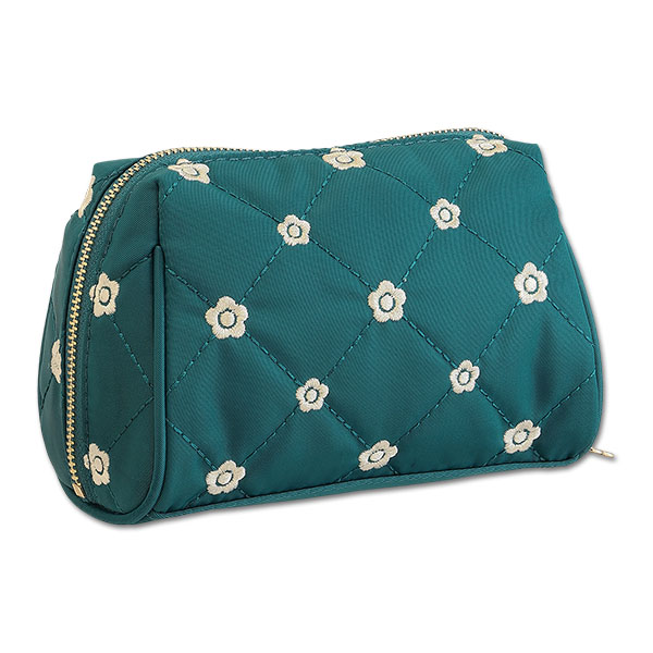 キルトデイジー刺繍 オーバルポーチ（ピーコック）