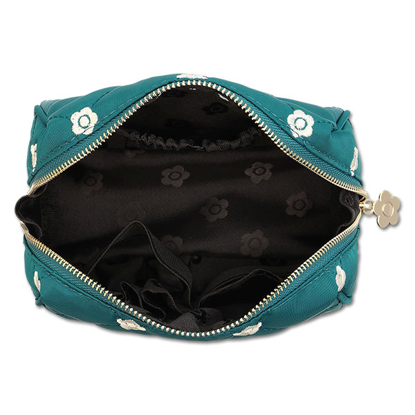 キルトデイジー刺繍 オーバルポーチ（ピーコック）