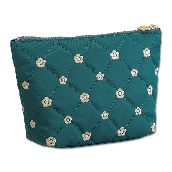キルトデイジー刺繍 舟型ポーチ（ピーコック）