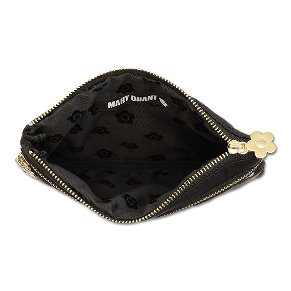 キルトデイジー刺繍 2ファスナーポーチ（ブラック）