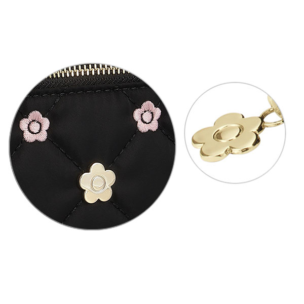 キルトデイジー刺繍 2ファスナーポーチ（ブラック）